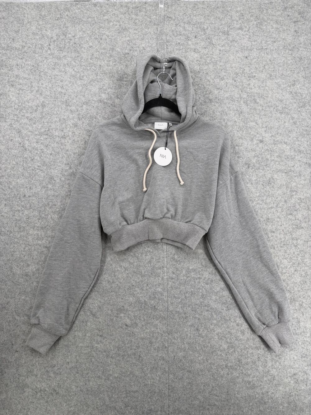 NWT NIA Heather Rib Knitted Crop Hoodie Size Medium